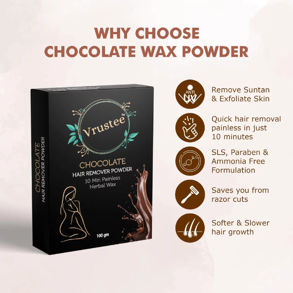 10-Minute Chocolate Full Body Hair Removal Wax Powder, Painless Herbal Facial Hair Removal Waxing Powder, Easy to Use at Home, Chemical-Free, No Rashes, No Side Effects & No Irritations for Men & Women (100GM) (Pack of 1) - Image 2