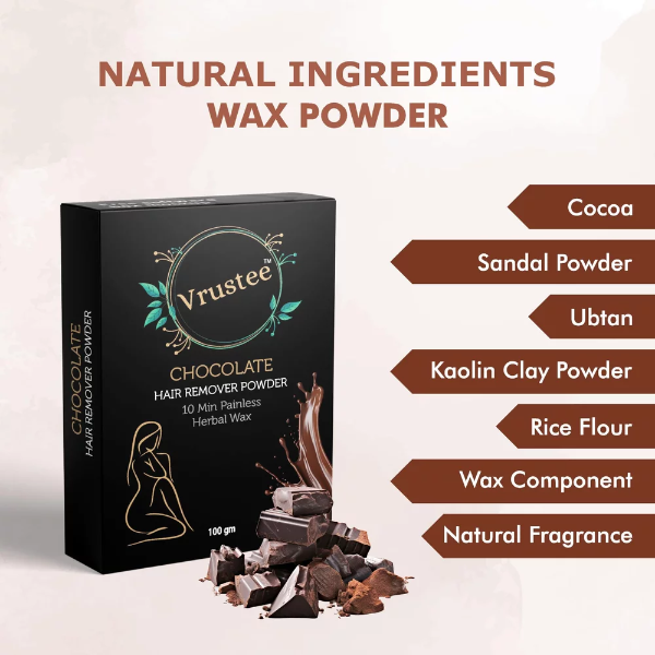 10-Minute Chocolate Full Body Hair Removal Wax Powder, Painless Herbal Facial Hair Removal Waxing Powder, Easy to Use at Home, Chemical-Free, No Rashes, No Side Effects & No Irritations for Men & Women (100GM) (Pack of 1) - Image 3