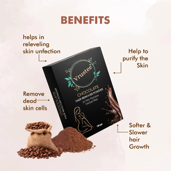 10-Minute Chocolate Full Body Hair Removal Wax Powder, Painless Herbal Facial Hair Removal Waxing Powder, Easy to Use at Home, Chemical-Free, No Rashes, No Side Effects & No Irritations for Men & Women (100GM) (Pack of 1) - Image 4