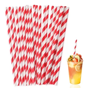100 Pieces Paper Straws Disposable, Red Striped Straws Party Straws Colorful Cake Straws Birthday Straws Cocktail Decorative Straws Spring Paper Straws Bulk for Drinking Crafts Decorations, 7.7 Inch