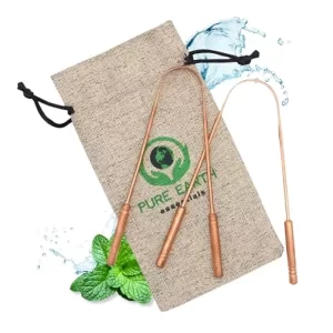 100% Pure Copper Tongue Scraper for Adults - Natural Tongue Cleaner with Firm Grip & Travel Case - Ayurvedic Tongue Scraper for Dental Health and Fresh Breath - by Pure Earth Essentials (2 Piece/Pack)