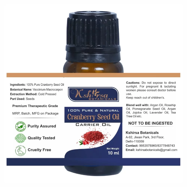 100% Pure & Natural Cranberry Seed Oil (Vaccinium Macrocarpon) with internal Plastic Euro Dropper, for Skin Care, Hair Care & Aromatherapy (10 ml) - Image 2