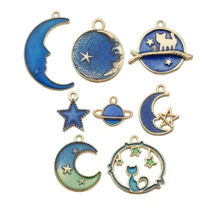 24Pcs DIY Alloy Pendant Necklace Decors Star Moon Earth Shaped Hanging Ornaments for Jewelry Making