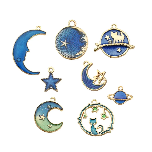 24Pcs DIY Alloy Pendant Necklace Decors Star Moon Earth Shaped Hanging Ornaments for Jewelry Making - Image 4