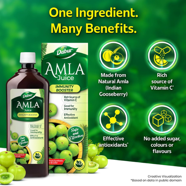 Dabur Amla Juice: Rich Source of Vitamin C and Antioxidants for Immunity boosting |Pure, Natural and 100% Ayurvedic Juice -1L - Image 2