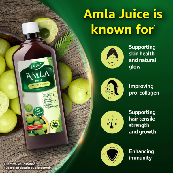 Dabur Amla Juice: Rich Source of Vitamin C and Antioxidants for Immunity boosting |Pure, Natural and 100% Ayurvedic Juice -1L - Image 3