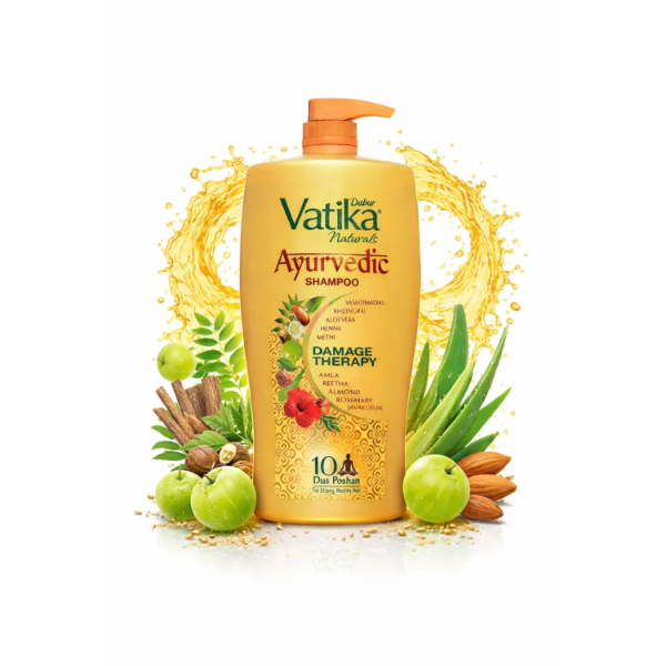 Dabur Vatika Ayurvedic Shampoo 640ml for hair damage repair USA.