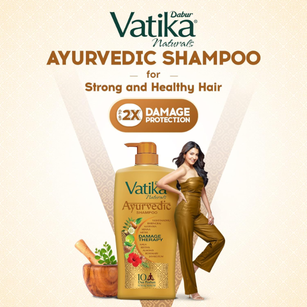 Dabur Vatika Naturals Ayurvedic Shampoo - 640 ml | 10 Natural Herb Extracts | Contains Rosemary, Aloe Vera, Amla, Almond & Bhringraj | Up to 100% Damage Repair | Everyday Shampoo for Women & Men - Image 2