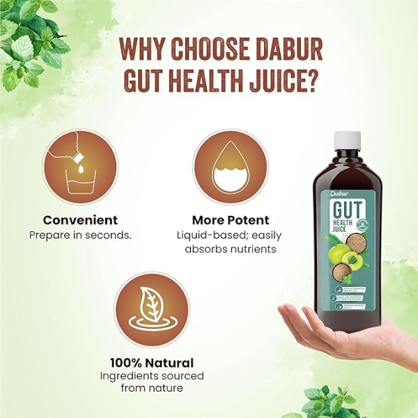 Dabur Gut Health Juice - 1L | 100% Natural & Ayurvedic | All in one Digestive-Care Solution | No Artificial Colors, Flavours & Sugars | Improves Gut Health - Image 3