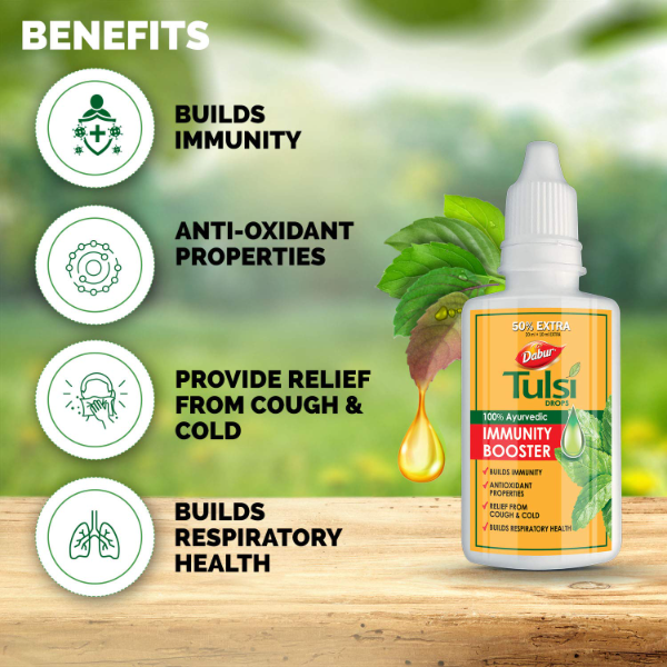 Dabur Tulsi Drops- 50% Extra: Concentrated Extract Of 5 Rare Tulsi For Natural Immunity Boosting & Cough And Cold Relief: (20Ml +10Ml Free) - Image 3