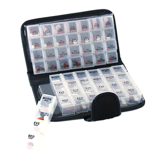 14 Day Pill & Vitamin Organizer 2 Weeks AM/PM 4 Doses a Day Travel Case Handy & Portable