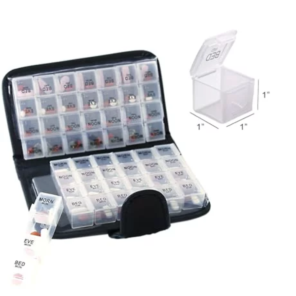 14 Day Pill & Vitamin Organizer 2 Weeks AM/PM 4 Doses a Day Travel Case Handy & Portable - Image 2