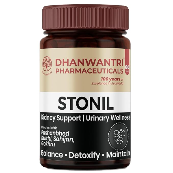 Dhanwantri Pharmaceuticals Stonil Ayurvedic Urinary Wellness Tablets | Supports Urinary Comfort, Natural Flow Balance & Daily Detox Support | With Pashanbhed, Gokhru & Kulthi | Clinically Tested | 100 Years of Trust (60 Tabs)