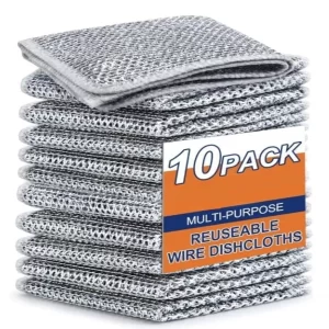 (10 Pack Non-Scratch Dish Wash Cloth, Steel Wire Dish Cloth, Wire Dishwashing Rags Stainless Steel Scrubber Non-Scratch Wire Dishcloth for Washing Dishes Sinks Counters
