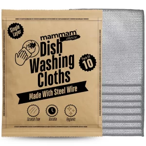 10p, Dishwashing Scrubber for Kitchen, Steel Scrubber for Utensils Non Scratch, Cleaning Metal Wire, Stainless Steel Scrubbing Cloth for Kitchen by MAMMAM CHOICE - 20x20cm (Single Layer)