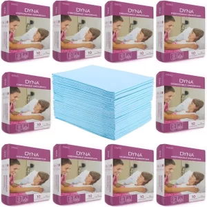 (100 Sheets) Wholesale Economy Pack of 10 Dyna Disposable underpads - Super Absorbency with Gel Core Technology, Leak Proof (Size: 60x90 cm) for Baby, Kids, Adults, Elderly Patients, Home Care