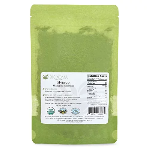100% Pure and Natural Biokoma Hyssop (Hyssopus officinalis) Dried Herb 50g (1.76oz) in Resealable Moisture Proof Pouch - Image 2
