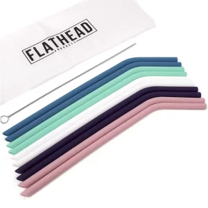 10 Regular Size Reusable Silicone Drinking Straws - 30oz and 20oz tumblers Compatible - Extra Long - with Cleaning Brush