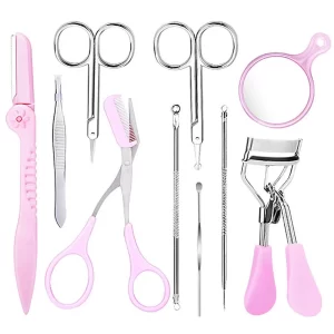 10PCS Eyebrow Grooming Set Assorted Eyelash Curler Earpick Acne Blackhead Needle