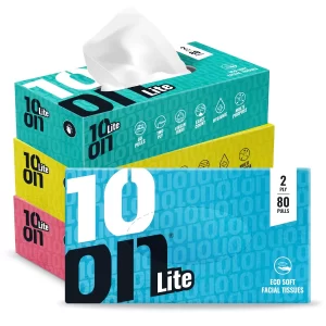 10on Lite Soft Facial Tissues - 2ply, 80 Pulls x Pack of 4, Total 320 Pulls