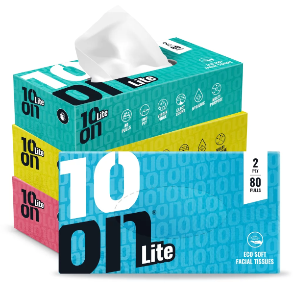 10on Lite Soft Facial Tissues - 2ply, 80 Pulls x Pack of 4, Total 320 Pulls