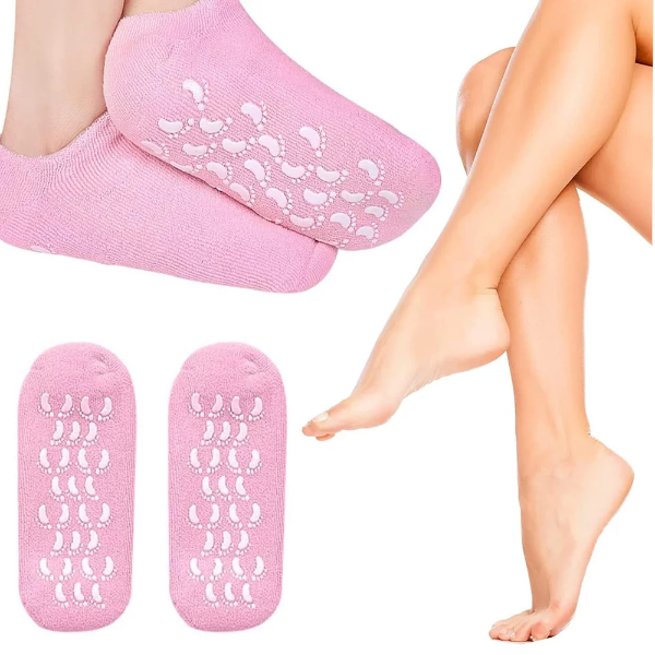 AARUX Moisturizing Silicone Gel Socks (1 Pair) – Foot Care Spa Socks for Men & Women, Dry & Cracked Heel Repair, Hydrating Foot Moisturizer with Vitamin E & Natural Oils (Pink)