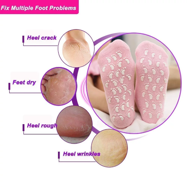 AARUX Moisturizing Silicone Gel Socks (1 Pair) – Foot Care Spa Socks for Men & Women, Dry & Cracked Heel Repair, Hydrating Foot Moisturizer with Vitamin E & Natural Oils (Pink) - Image 2