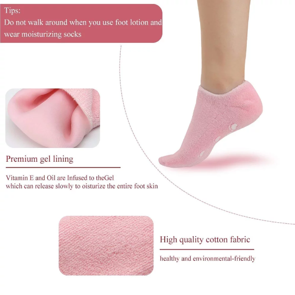 AARUX Moisturizing Silicone Gel Socks (1 Pair) – Foot Care Spa Socks for Men & Women, Dry & Cracked Heel Repair, Hydrating Foot Moisturizer with Vitamin E & Natural Oils (Pink) - Image 3