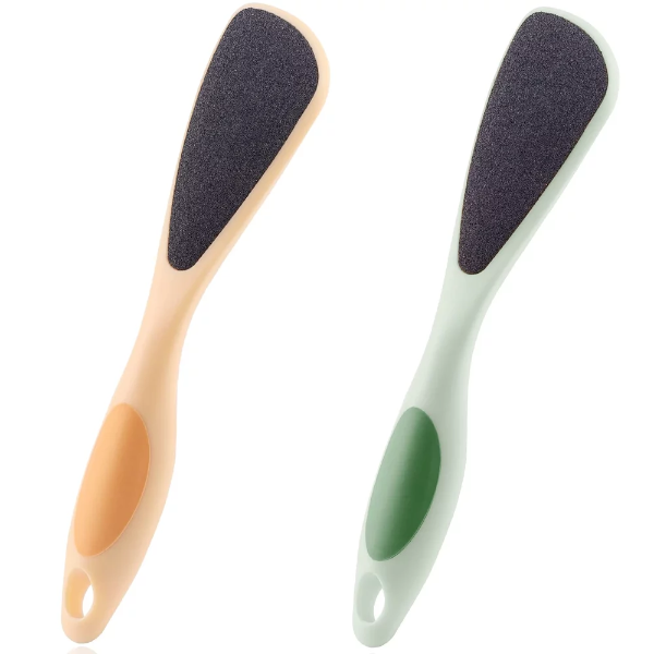 2-Pack Double-Sided Pumice Stone for Feet, Foot Pumice with Handle, Ergonomic Easy to Reach, Feet Scrubber with Fine-Grained Frosted Stones, for Callus Removal, Improve Circulation Foot Care