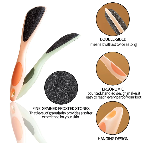 2-Pack Double-Sided Pumice Stone for Feet, Foot Pumice with Handle, Ergonomic Easy to Reach, Feet Scrubber with Fine-Grained Frosted Stones, for Callus Removal, Improve Circulation Foot Care - Image 2