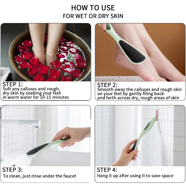 2-Pack Double-Sided Pumice Stone for Feet, Foot Pumice with Handle, Ergonomic Easy to Reach, Feet Scrubber with Fine-Grained Frosted Stones, for Callus Removal, Improve Circulation Foot Care - Image 3
