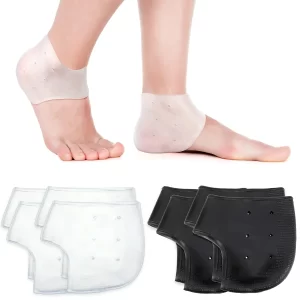 4 Pairs Gel Heel Protectors – Breathable Heel Cushion Sleeves for Plantar Fasciitis, Cracked Heels & Pain Relief (Black & White)