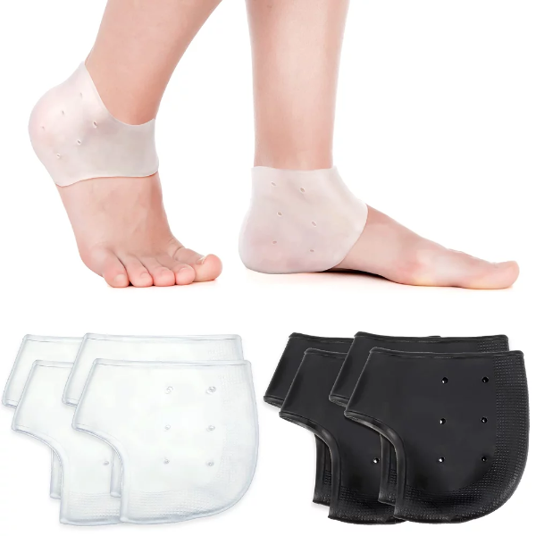 4 Pairs Gel Heel Protectors – Breathable Heel Cushion Sleeves for Plantar Fasciitis, Cracked Heels & Pain Relief (Black & White)
