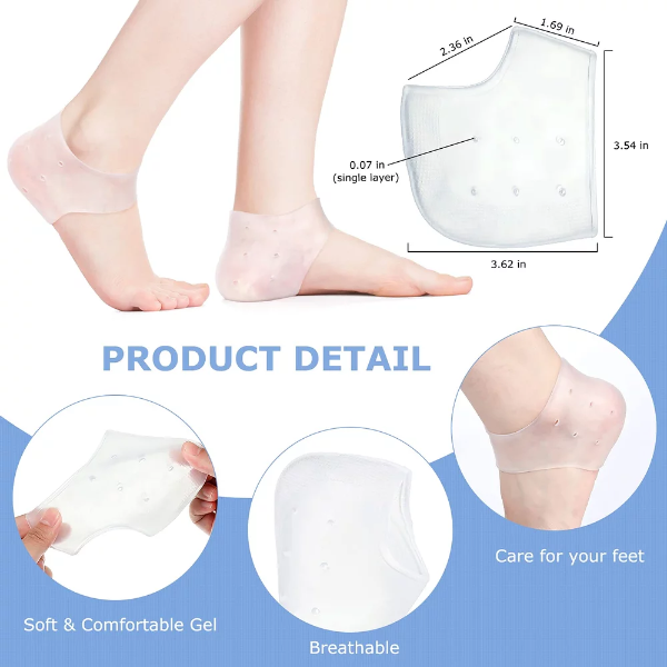 4 Pairs Gel Heel Protectors – Breathable Heel Cushion Sleeves for Plantar Fasciitis, Cracked Heels & Pain Relief (Black & White) - Image 2