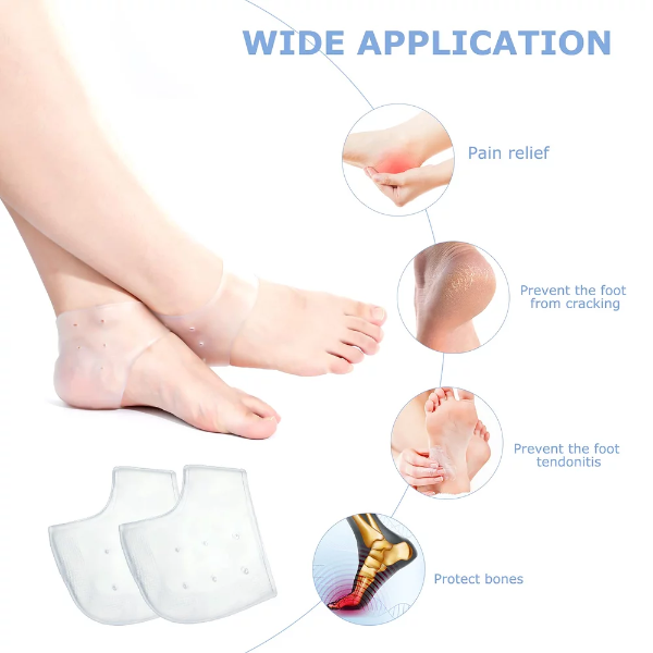4 Pairs Gel Heel Protectors – Breathable Heel Cushion Sleeves for Plantar Fasciitis, Cracked Heels & Pain Relief (Black & White) - Image 3