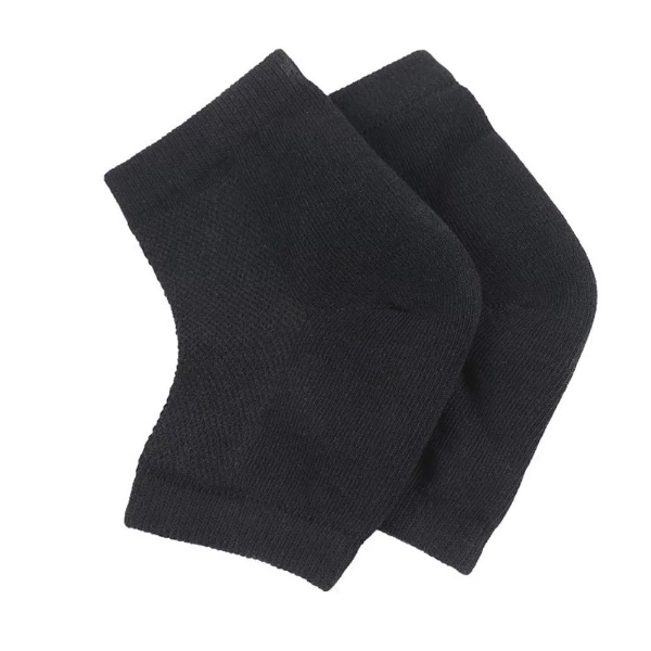 A pair of gray cracked heel repair socks with the moisturizing gel lining.