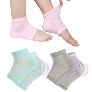 Treat dry and cracked heels with this 6 Pairs Moisturizing Heel Socks set, designed to deeply hydrate and soften rough, dry feet. These gel heel repair socks provide effective moisture treatment, helping to restore smooth, healthy-looking heels with regular use.

Each pair is infused with a soft gel lining that helps lock in moisture, allowing your skin to absorb nourishing hydration while you rest. The breathable and stretchable fabric ensures a comfortable fit, making them ideal for overnight use or daily home spa care.

These moisturizing socks are specially designed to help repair cracked heels, reduce dryness, and improve overall foot texture. With consistent use, they help make feet softer, smoother, and more comfortable.

Product Features:

6 pairs moisturizing heel socks in black, grey, and pink
Helps repair dry, cracked, and rough heels
Gel lining locks in moisture for deep hydration
Soft, stretchable, and breathable material for comfort
Suitable for overnight or daily spa foot care use
Helps improve skin softness and heel texture
Reusable and easy to clean
Suitable for women and all skin types

Usage:

Wear on clean feet, preferably after applying moisturizer
Use overnight or for several hours daily
Wash gently and air dry after use

Safety Notes:

Do not use on open wounds or severely damaged skin
Discontinue use if irritation occurs
Store in a cool, dry place

Enjoy soft, smooth, and healthy feet with these moisturizing heel socks designed for effective cracked heel repair and daily foot care.