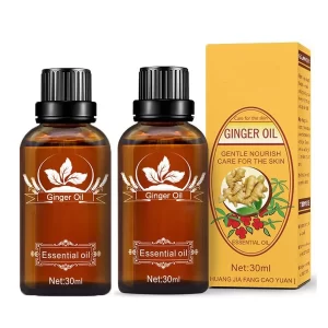 2 Pack Ginger Oil for Lymphatic Drainage,Vamotto 100% Pure Essential Oil, Natural Body Massage Ginger Oil for Swelling,Skin and Relieve Muscle Soreness 30ML