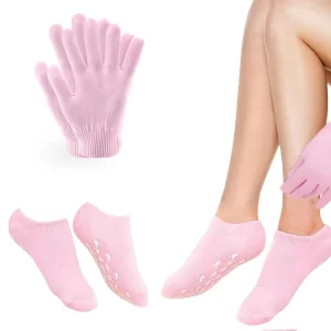 4 Pcs Moisturizing Gel Socks & Gloves Set – Silicone Spa Treatment for Dry Cracked Hands & Feet, Hydrating Aloe Care (Pink)