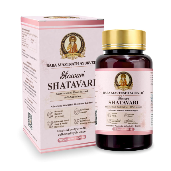 Glowari Shatavari Supplement for Women, 500 mg Root Extract with 40% Saponins, Ayurvedic Women’s Wellness Capsules, 60 Veg Capsules, Supports PMS, Hormonal Balance, Menopause & Postpartum Recovery