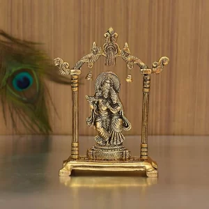 Collectible India Gold-Plated Radha Krishna Idol – Elegant Metal Statue Figurine for Janmashtami, Home Temple Décor & Spiritual Gifting | 7 x 5 Inch Decorative Showpiece