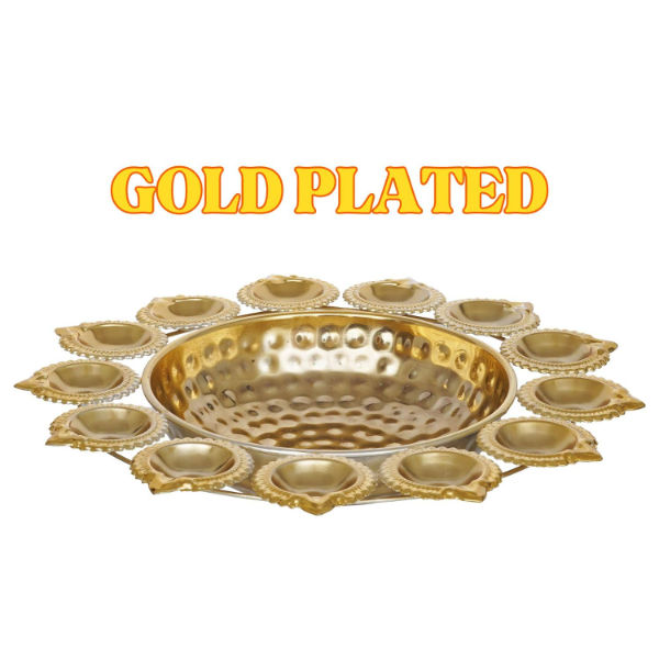 Gold Diya-Shaped Urli Bowl – Handcrafted Floating Flower & Tea Light Candle Decor for Home, Office, Diwali & Festive Table Styling | 14 Inch - Image 3