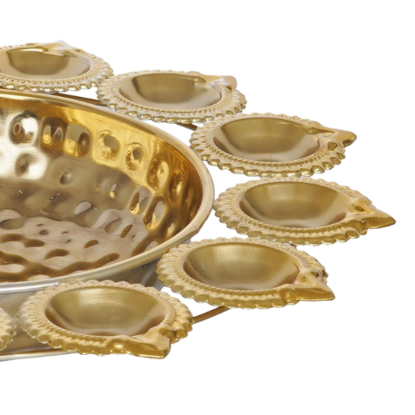 Gold Diya-Shaped Urli Bowl – Handcrafted Floating Flower & Tea Light Candle Decor for Home, Office, Diwali & Festive Table Styling | 14 Inch - Image 4