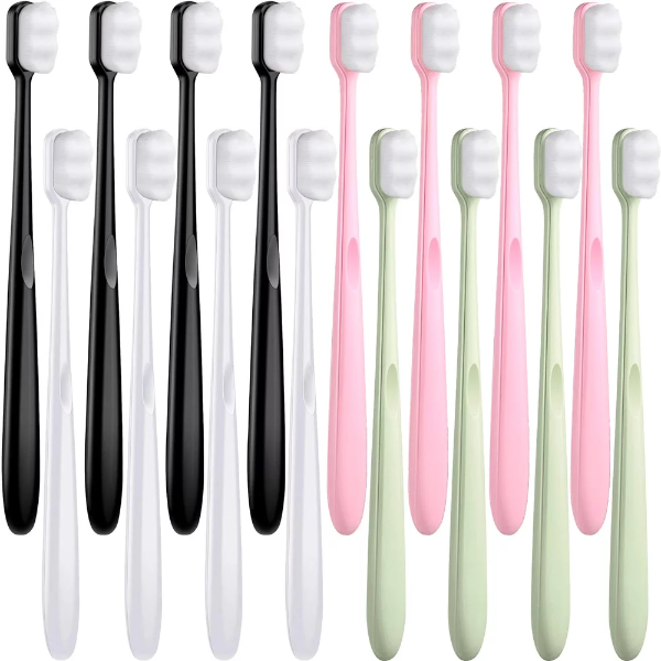 16 Pieces Extra Soft Toothbrush Micro-Nano Manual Toothbrush Adult Toothbrush with 20000 Soft Bristle Good Cleaning Effect for Adult Kid Children Teeth Oral Gum Recession (White Brush Head)
