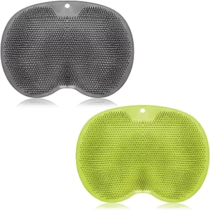 2 Pieces Shower Foot Scrubber Mat Hands Free Back Scrubber for Shower Wall Mounted Bath Massage Pad Back Scrubber Back with Non Slip Suction Cups Foot Cleaner for Men Women (Gray, Green)