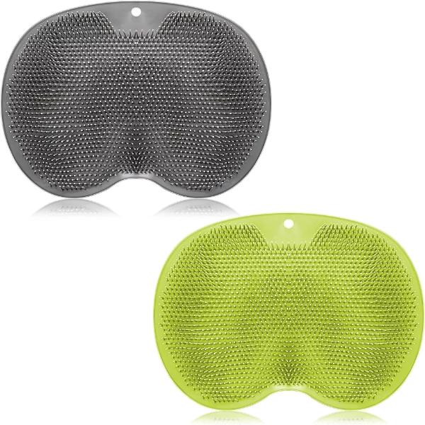 2 Pieces Shower Foot Scrubber Mat Hands Free Back Scrubber for Shower Wall Mounted Bath Massage Pad Back Scrubber Back with Non Slip Suction Cups Foot Cleaner for Men Women (Gray, Green)
