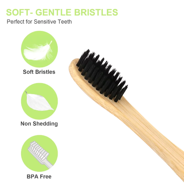 12 Pack Bamboo Toothbrushes, PHSZZ Natural Eco-Friendly Soft Bristles Bamboo Toothbrush, BPA Free Biodegradable Compostable Charcoal Organic Green Wooden Toothbrushes, Numbered for Easy Recognition - Image 2