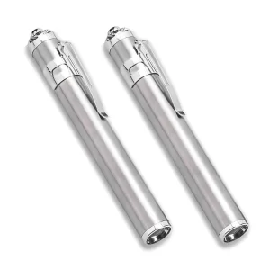 HYZIK Aluminium Doctor LED Pocket Pen Torch for Doctors | Nurses | Medical Students | Moon Light | Super Bright | Free Battery (Silver) 200 Lumen. (Pack of 2)
