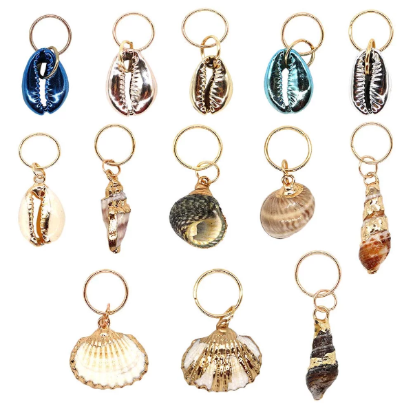 13Pcs Hair Jewelry Rings Decorations Pendants Hair Braid Rings DIY Shell Charms