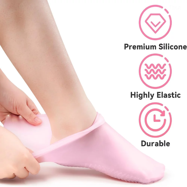 2Pairs Silicone Gel Glove & Sock Foot Care Set Spa Pedicure AntiSlip Moisturizing Socks & Hand Softening Gloves for Dry Cracked Skin - Image 3